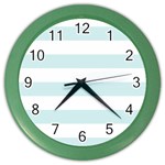 Horizontal Stripes - White and Light Cyan Color Wall Clock