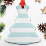 Horizontal Stripes - White and Light Cyan Christmas Tree Ornament (Two Sides)