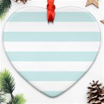 Horizontal Stripes - White and Light Cyan Ornament (Heart)