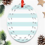 Horizontal Stripes - White and Light Cyan Oval Filigree Ornament (Two Sides)