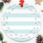 Horizontal Stripes - White and Light Cyan Round Filigree Ornament (Two Sides)