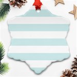 Horizontal Stripes - White and Light Cyan Snowflake Ornament (Two Sides)