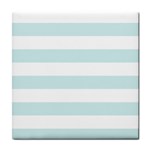 Horizontal Stripes - White and Light Cyan Tile Coaster