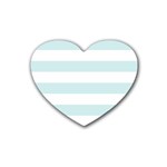 Horizontal Stripes - White and Light Cyan Rubber Coaster (Heart)