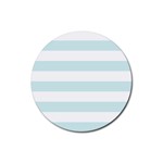 Horizontal Stripes - White and Light Cyan Rubber Coaster (Round)