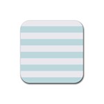 Horizontal Stripes - White and Light Cyan Rubber Coaster (Square)