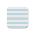Horizontal Stripes - White and Light Cyan Rubber Square Coaster (4 pack)