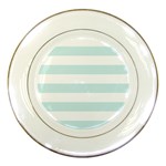 Horizontal Stripes - White and Light Cyan Porcelain Plate