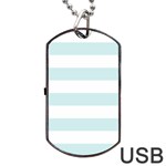 Horizontal Stripes - White and Light Cyan Dog Tag USB Flash (One Side)