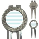 Horizontal Stripes - White and Light Cyan 3-in-1 Golf Divot