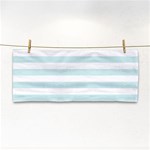 Horizontal Stripes - White and Light Cyan Hand Towel