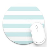 Horizontal Stripes - White and Light Cyan Round Mousepad