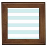 Horizontal Stripes - White and Light Cyan Framed Tile