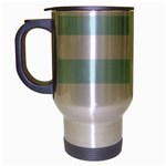Horizontal Stripes - White and Light Cyan Travel Mug (Silver Gray)