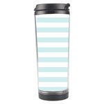 Horizontal Stripes - White and Light Cyan Travel Tumbler