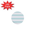 Horizontal Stripes - White and Light Cyan 1  Mini Button (100 pack)