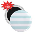 Horizontal Stripes - White and Light Cyan 2.25  Magnet (100 pack)