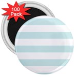 Horizontal Stripes - White and Light Cyan 3  Magnet (100 pack)