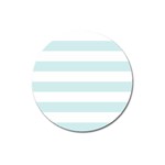 Horizontal Stripes - White and Light Cyan Magnet 3  (Round)