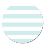 Horizontal Stripes - White and Light Cyan Magnet 5  (Round)
