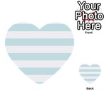 Horizontal Stripes - White and Light Cyan Multi-purpose Cards (Heart)
