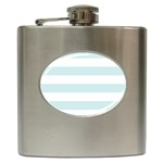 Horizontal Stripes - White and Light Cyan Hip Flask (6 oz)
