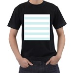Horizontal Stripes - White and Light Cyan Men s T-Shirt (Black)