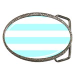 Horizontal Stripes - White and Celeste Cyan Belt Buckle