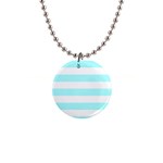 Horizontal Stripes - White and Celeste Cyan 1  Button Necklace