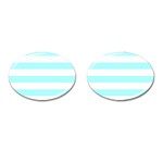 Horizontal Stripes - White and Celeste Cyan Cufflinks (Oval)