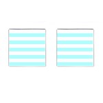 Horizontal Stripes - White and Celeste Cyan Cufflinks (Square)