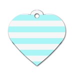 Horizontal Stripes - White and Celeste Cyan Dog Tag Heart (One Side)