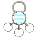 Horizontal Stripes - White and Celeste Cyan 3-Ring Key Chain