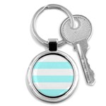 Horizontal Stripes - White and Celeste Cyan Key Chain (Round)