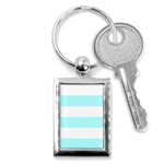 Horizontal Stripes - White and Celeste Cyan Key Chain (Rectangle)