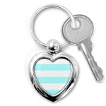 Horizontal Stripes - White and Celeste Cyan Key Chain (Heart)