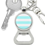 Horizontal Stripes - White and Celeste Cyan Bottle Opener Key Chain