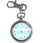 Horizontal Stripes - White and Celeste Cyan Key Chain Watch