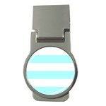Horizontal Stripes - White and Celeste Cyan Money Clip (Round)