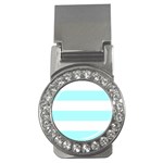 Horizontal Stripes - White and Celeste Cyan Money Clip (CZ)