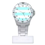 Horizontal Stripes - White and Celeste Cyan Nurses Watch