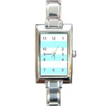 Horizontal Stripes - White and Celeste Cyan Rectangle Italian Charm Watch