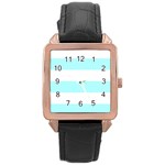 Horizontal Stripes - White and Celeste Cyan Rose Gold Leather Watch
