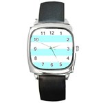 Horizontal Stripes - White and Celeste Cyan Square Metal Watch