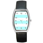 Horizontal Stripes - White and Celeste Cyan Barrel Style Metal Watch