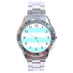 Horizontal Stripes - White and Celeste Cyan Stainless Steel Analogue Watch