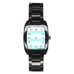 Horizontal Stripes - White and Celeste Cyan Stainless Steel Barrel Watch