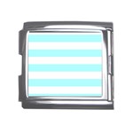 Horizontal Stripes - White and Celeste Cyan Mega Link Italian Charm (18mm)