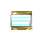 Horizontal Stripes - White and Celeste Cyan Gold Trim Italian Charm (9mm)