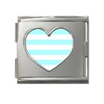 Horizontal Stripes - White and Celeste Cyan Mega Link Heart Italian Charm (18mm)